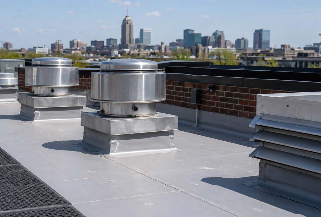 PVC commercial roofing around kitchen exhaust systems in Indianapolis
